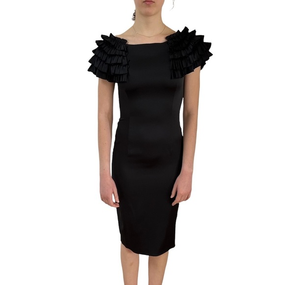 Thomas Wylde Black Silk Fitted Cocktail Midi Dress New Without Tags Medium - Picture 3 of 7